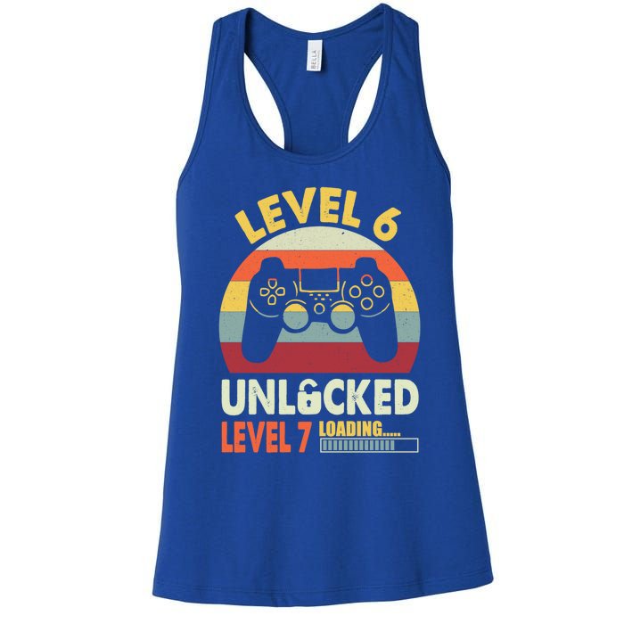 Level 6 Unlocked Level 7 Loading Vintage 6th Birthday Gaming Cool Gift Women's Racerback Tank