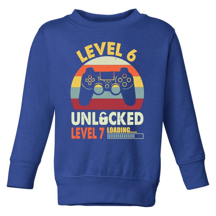 Level 6 Unlocked Level 7 Loading Vintage 6th Birthday Gaming Cool Gift Toddler Sweatshirt