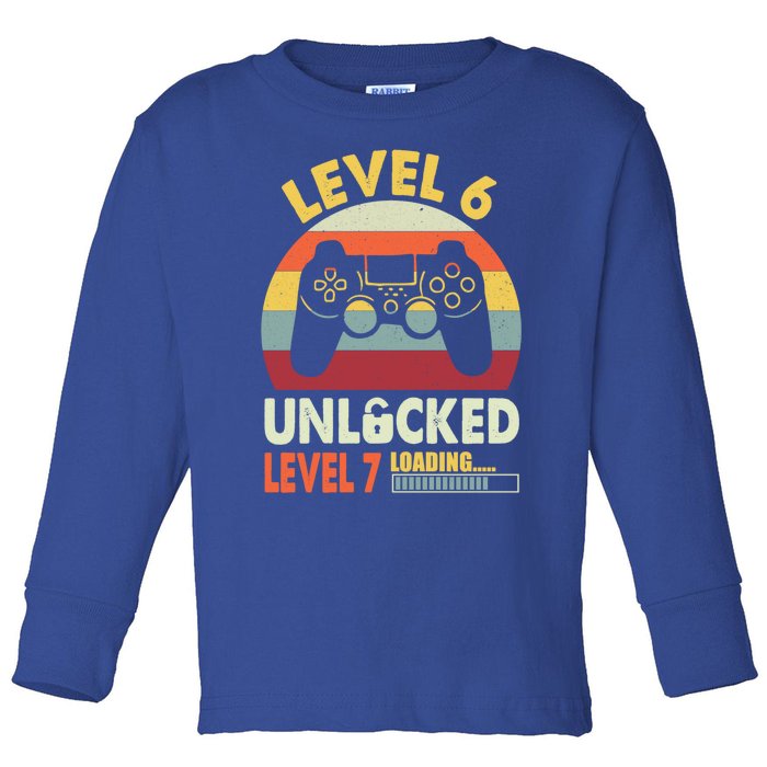 Level 6 Unlocked Level 7 Loading Vintage 6th Birthday Gaming Cool Gift Toddler Long Sleeve Shirt