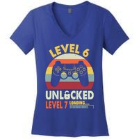 Level 6 Unlocked Level 7 Loading Vintage 6th Birthday Gaming Cool Gift Women's V-Neck T-Shirt