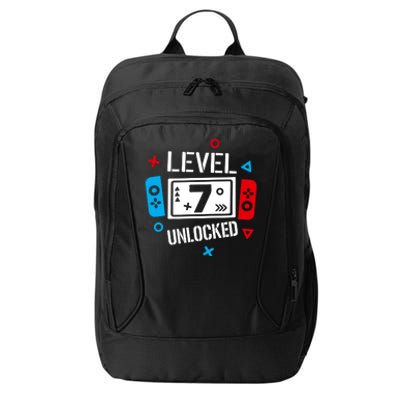 Level 7 Unlocked Birthday, 7th Birthday Boy Gamer, 7 Years Old Gamer City Backpack