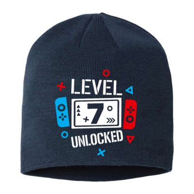 Level 7 Unlocked Birthday, 7th Birthday Boy Gamer, 7 Years Old Gamer Sustainable Beanie