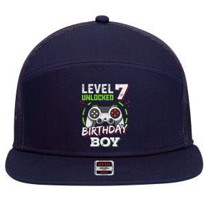 Level 7 Unlocked Birthday Boy Video Gamer Level Up 7 Panel Mesh Trucker Snapback Hat