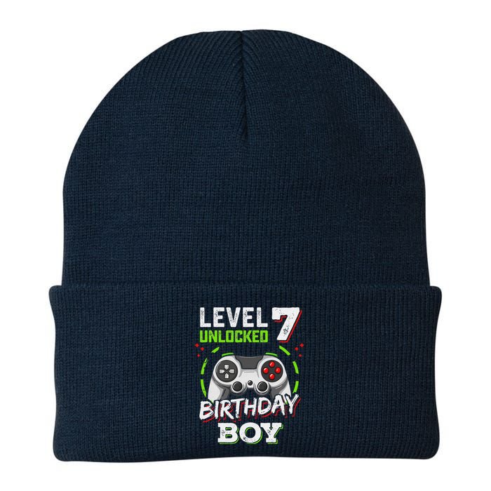 Level 7 Unlocked Birthday Boy Video Gamer Level Up Knit Cap Winter Beanie