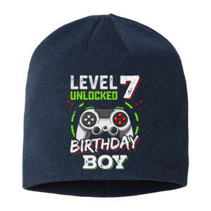 Level 7 Unlocked Birthday Boy Video Gamer Level Up Sustainable Beanie