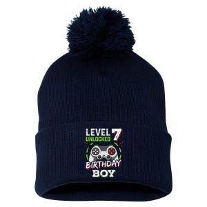 Level 7 Unlocked Birthday Boy Video Gamer Level Up Pom Pom 12in Knit Beanie