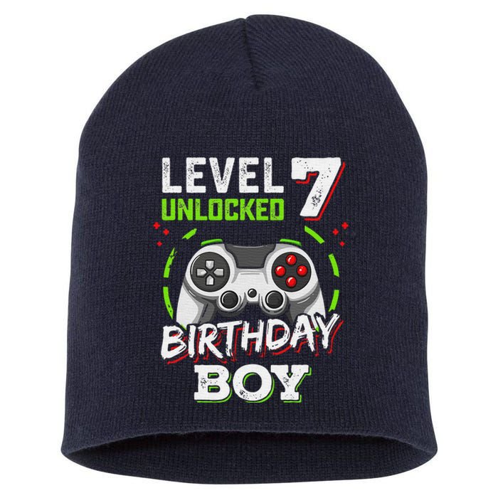 Level 7 Unlocked Birthday Boy Video Gamer Level Up Short Acrylic Beanie