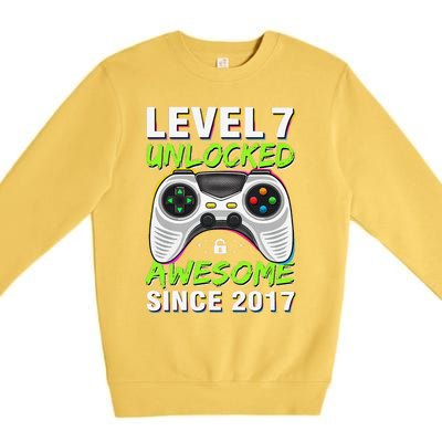 Level 7 Unlocked Awesome Since 2017 7th Birthday Gaming Premium Crewneck Sweatshirt