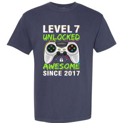 Level 7 Unlocked Awesome Since 2017 7th Birthday Gaming Garment-Dyed Heavyweight T-Shirt