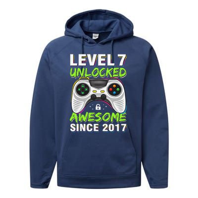 Level 7 Unlocked Awesome Since 2017 7th Birthday Gaming Performance Fleece Hoodie