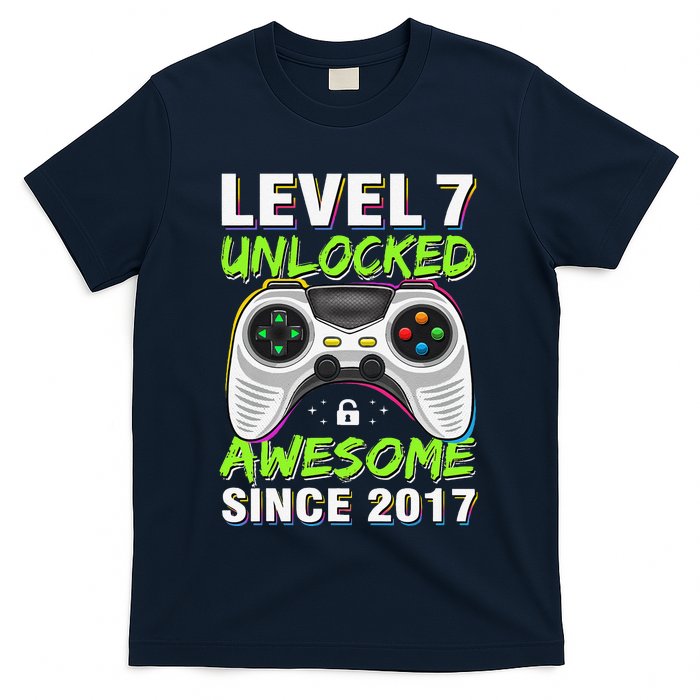 Level 7 Unlocked Awesome Since 2017 7th Birthday Gaming T-Shirt