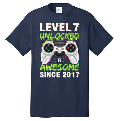 Level 7 Unlocked Awesome Since 2017 7th Birthday Gaming Tall T-Shirt