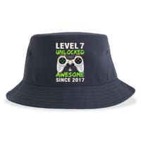 Level 7 Unlocked Awesome Since 2017 7th Birthday Gaming Sustainable Bucket Hat