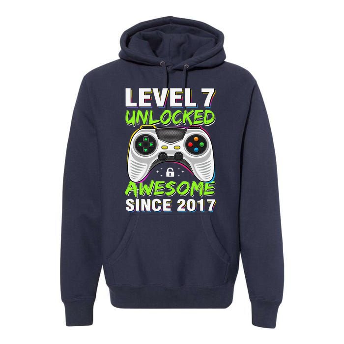 Level 7 Unlocked Awesome Since 2017 7th Birthday Gaming Premium Hoodie