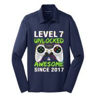 Level 7 Unlocked Awesome Since 2017 7th Birthday Gaming Silk Touch Performance Long Sleeve Polo