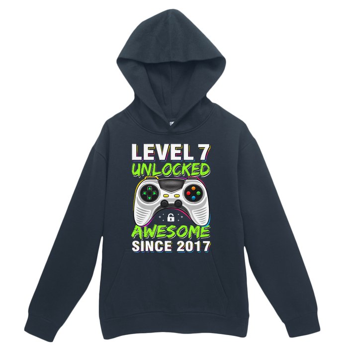 Level 7 Unlocked Awesome Since 2017 7th Birthday Gaming Urban Pullover Hoodie