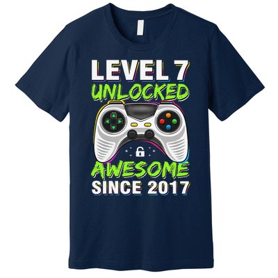 Level 7 Unlocked Awesome Since 2017 7th Birthday Gaming Premium T-Shirt