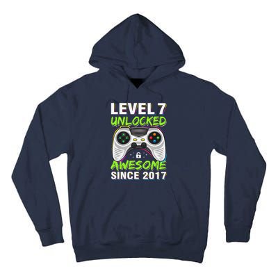 Level 7 Unlocked Awesome Since 2017 7th Birthday Gaming Tall Hoodie