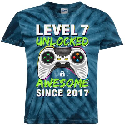 Level 7 Unlocked Awesome Since 2017 7th Birthday Gaming Kids Tie-Dye T-Shirt