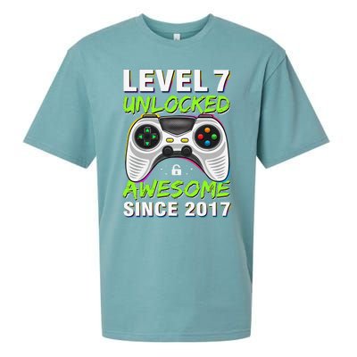 Level 7 Unlocked Awesome Since 2017 7th Birthday Gaming Sueded Cloud Jersey T-Shirt