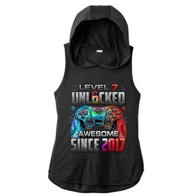 Level 7 Unlocked Awesome Since 2017 7th Birthday Gaming Ladies PosiCharge Tri-Blend Wicking Draft Hoodie Tank