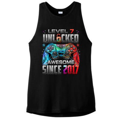 Level 7 Unlocked Awesome Since 2017 7th Birthday Gaming Ladies PosiCharge Tri-Blend Wicking Tank