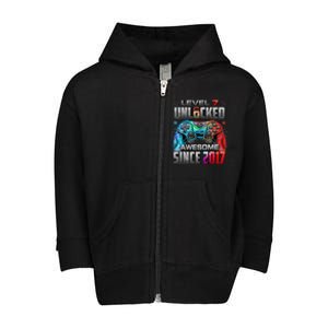 Level 7 Unlocked Awesome Since 2017 7th Birthday Gaming Toddler Zip Fleece Hoodie