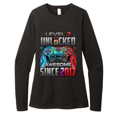 Level 7 Unlocked Awesome Since 2017 7th Birthday Gaming Womens CVC Long Sleeve Shirt