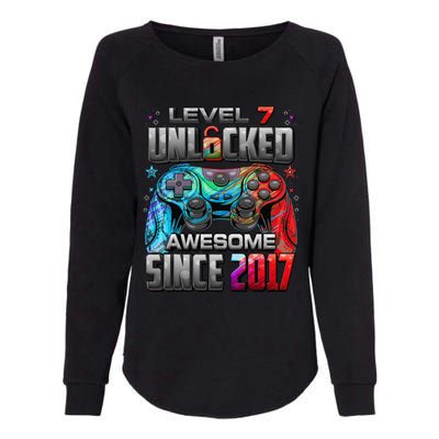 Level 7 Unlocked Awesome Since 2017 7th Birthday Gaming Womens California Wash Sweatshirt