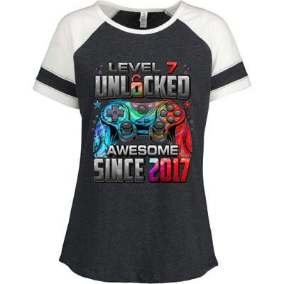 Level 7 Unlocked Awesome Since 2017 7th Birthday Gaming Enza Ladies Jersey Colorblock Tee