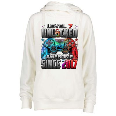 Level 7 Unlocked Awesome Since 2017 7th Birthday Gaming Womens Funnel Neck Pullover Hood