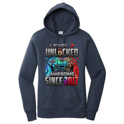 Level 7 Unlocked Awesome Since 2017 7th Birthday Gaming Women's Pullover Hoodie