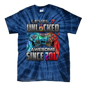 Level 7 Unlocked Awesome Since 2017 7th Birthday Gaming Tie-Dye T-Shirt