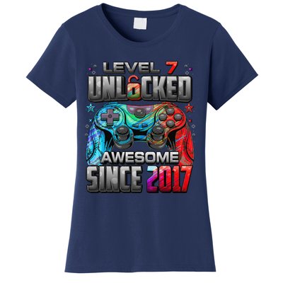 Level 7 Unlocked Awesome Since 2017 7th Birthday Gaming Women's T-Shirt