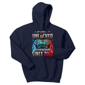 Level 7 Unlocked Awesome Since 2017 7th Birthday Gaming Kids Hoodie