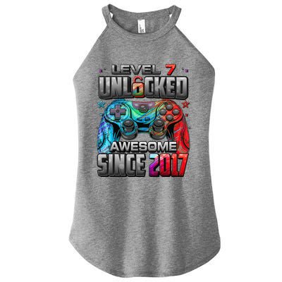 Level 7 Unlocked Awesome Since 2017 7th Birthday Gaming Women’s Perfect Tri Rocker Tank