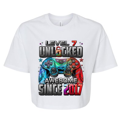 Level 7 Unlocked Awesome Since 2017 7th Birthday Gaming Bella+Canvas Jersey Crop Tee