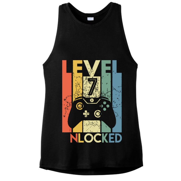 Level 7 Unlocked Funny Video Gamer 7th Birthday Gift Ladies PosiCharge Tri-Blend Wicking Tank