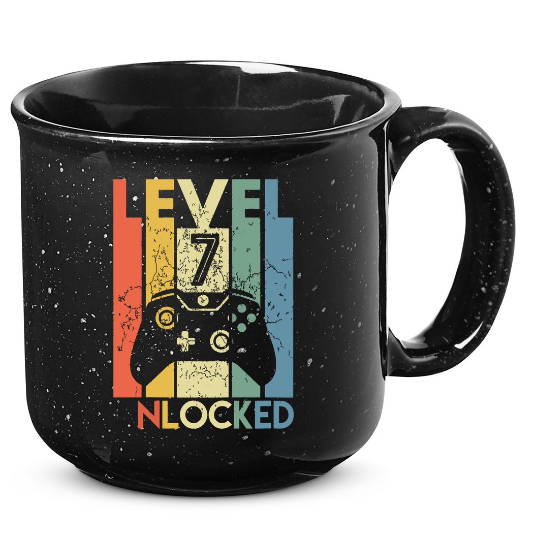 Level 7 Unlocked Funny Video Gamer 7th Birthday Gift 15oz Campfire Ceramic Mug