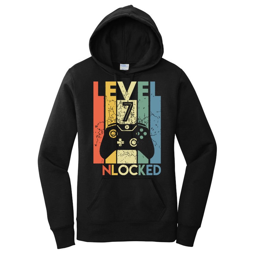 Level 7 Unlocked Funny Video Gamer 7th Birthday Gift Women's Pullover Hoodie