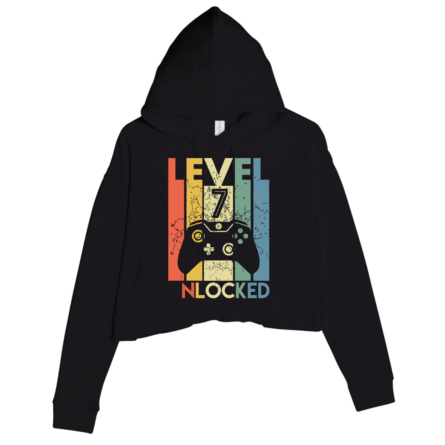 Level 7 Unlocked Funny Video Gamer 7th Birthday Gift Crop Fleece Hoodie