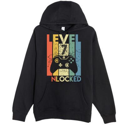 Level 7 Unlocked Funny Video Gamer 7th Birthday Gift Premium Pullover Hoodie