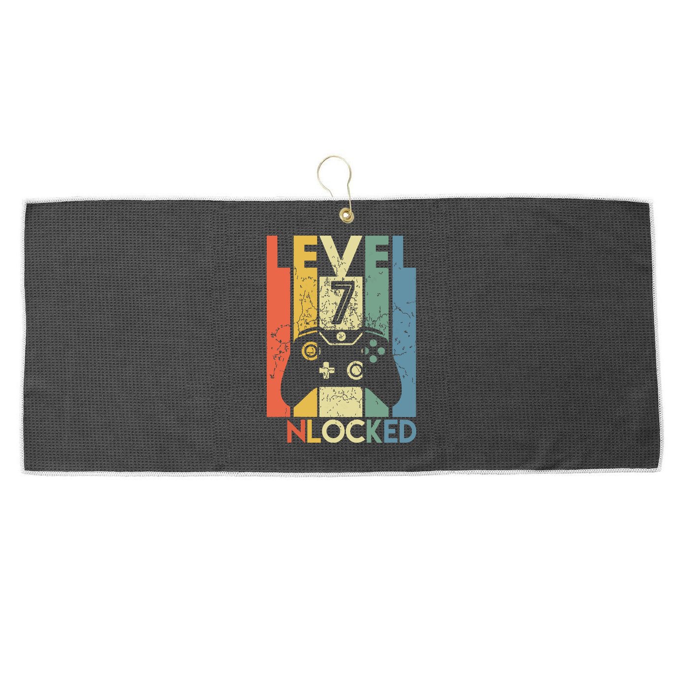 Level 7 Unlocked Funny Video Gamer 7th Birthday Gift Large Microfiber Waffle Golf Towel