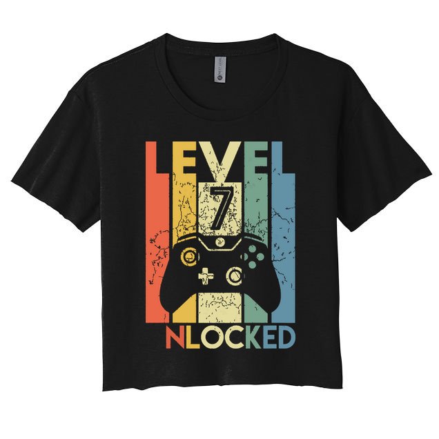 Level 7 Unlocked Funny Video Gamer 7th Birthday Gift Women's Crop Top Tee