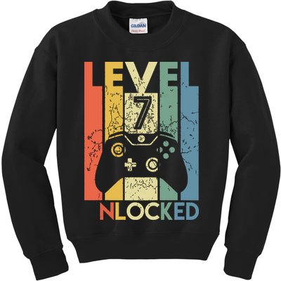 Level 7 Unlocked Funny Video Gamer 7th Birthday Gift Kids Sweatshirt