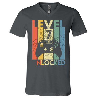 Level 7 Unlocked Funny Video Gamer 7th Birthday Gift V-Neck T-Shirt