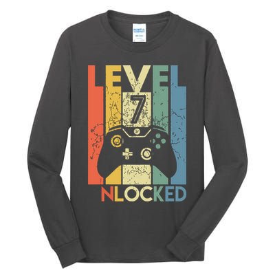 Level 7 Unlocked Funny Video Gamer 7th Birthday Gift Tall Long Sleeve T-Shirt