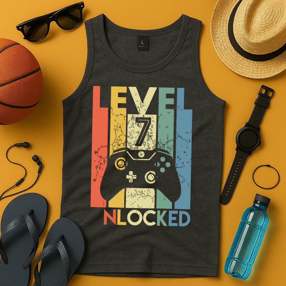 Level 7 Unlocked Funny Video Gamer 7th Birthday Gift Tank Top