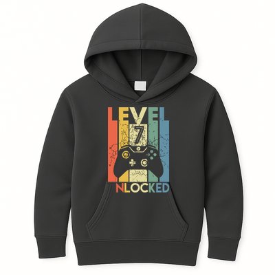 Level 7 Unlocked Funny Video Gamer 7th Birthday Gift Kids Hoodie
