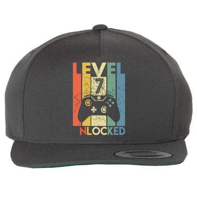 Level 7 Unlocked Funny Video Gamer 7th Birthday Gift Wool Snapback Cap